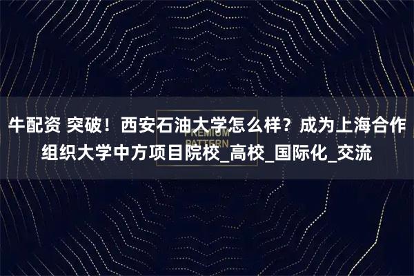 牛配资 突破！西安石油大学怎么样？成为上海合作组织大学中方项目院校_高校_国际化_交流